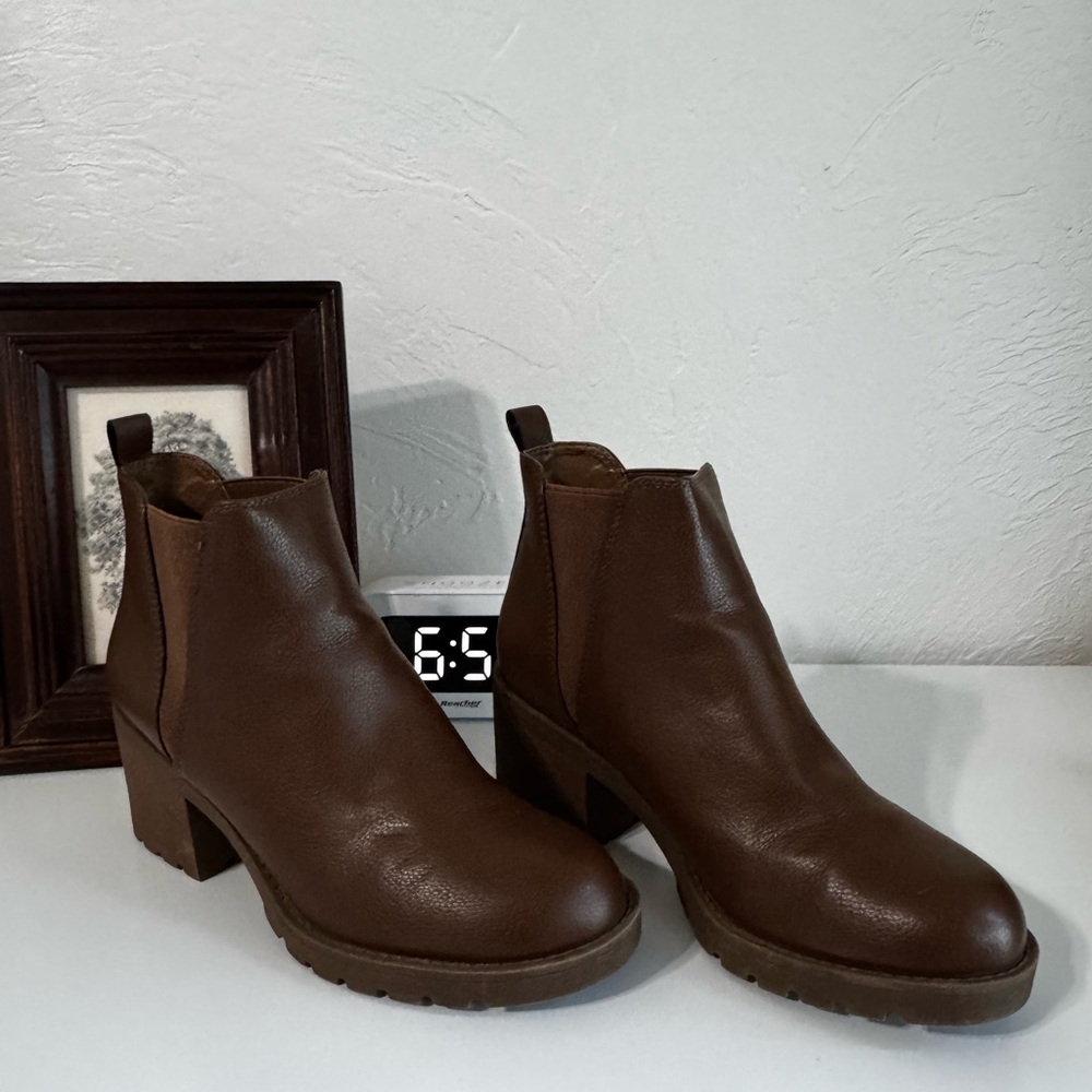 Xappeal Brown Chelsea Block Heel Ankle Boots
